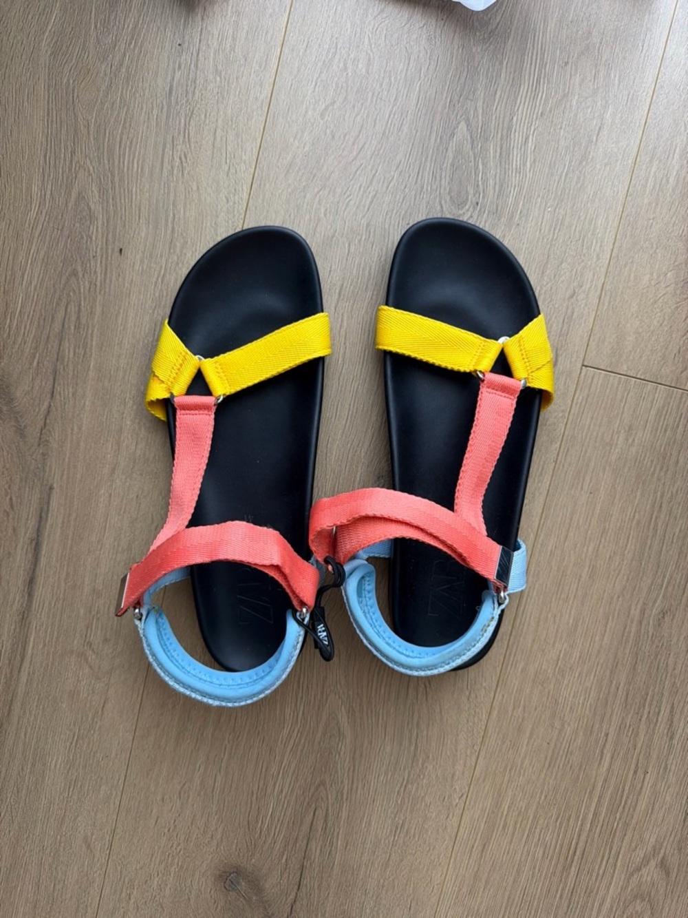 Zara Multicolor Strap Sandals - Yellow, Coral & Light Blue